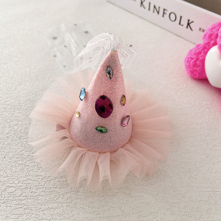 Wholesale  Mesh Ribbon Rhinestone Party Birthday Hat Hair Clip Christmas Headwear Holiday